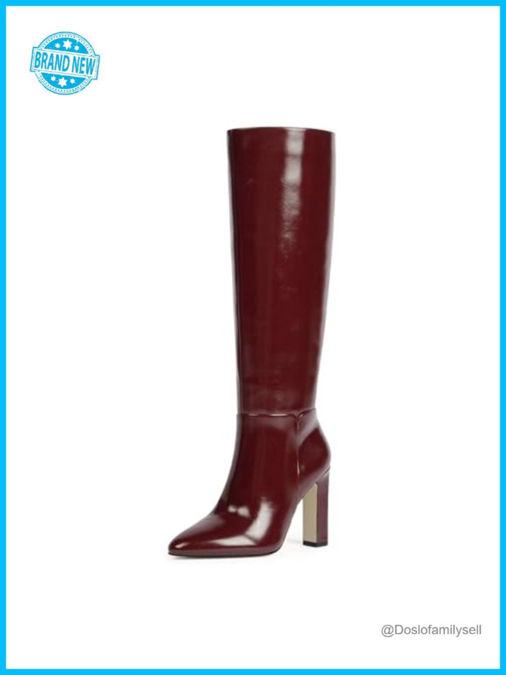 Women Knee High Boots Almond Toe Chunky Block High Heel Faux Leather